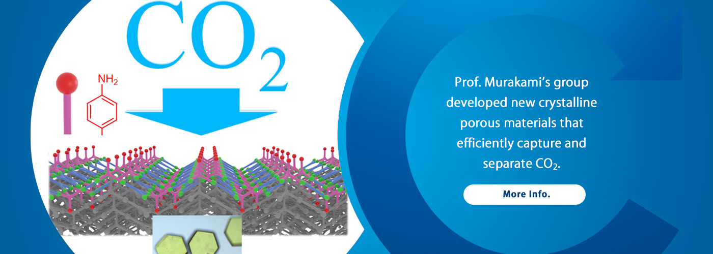 Prof. Murakami’s group developed new crystalline porous materials that
efficiently capture and separate CO2.